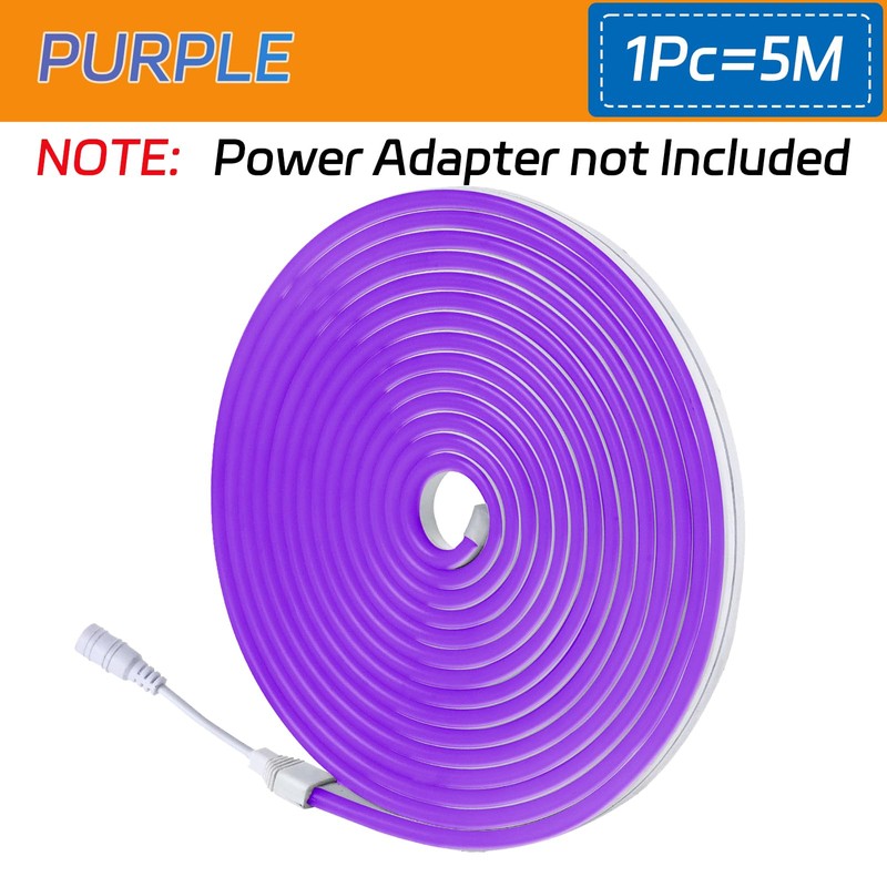 OWOFYDR LED Neon Lights Flexible Purple 16.4FT/5M 12V DC Waterproof