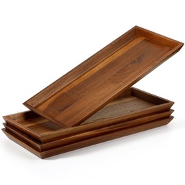 Rtteri Wooden Acacia Serving Platter Set of 4, 13.8 x 5.9 Inch Rectangular Trays for Charcuterie Board Sushi Appetizers, Natural Wood Plates for Entertaining, Black Halloween Serving Table Plate