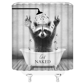 YOZSLGU Raccoon Shower Curtain Funny Animal in The Bathtub Get Naked Grey Creative Fabric Bathroom Decor Curtains with Hooks, 70" Wx70 H