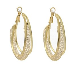 Gold Woven Mesh Oval Hoop Earrings Shinning Luxury Round Lightweight Earrings for Women