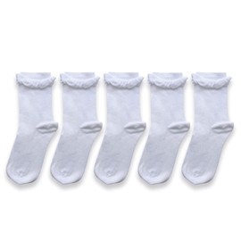 Cub Rocks 5pk Girls Cotton Frilly Ankle Socks! White, UK Size 13-3 (7-10 yrs)