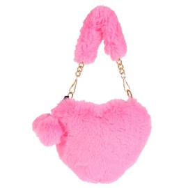 Holibanna Heart Shaped Bag Heart Tote Bag Fuzzy Purse Ladies Heart Handbag Purses For Women Trendy Handbags Furry Artificials Wool Pink Plush Bag Dinner Party