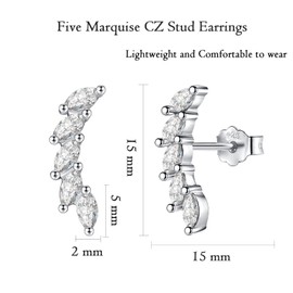 Sterling Silver Stud Earrings for Women, Cubic Zirconia Leaf Shaped Cluster Cartilage Climber Earrings Upper Ear Helix Piercing Tragus studs for Girls Gifts