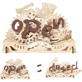 ROKR Open Closed Sign 3D Wooden Building Model Kits for Adults Shop Cafe Decor