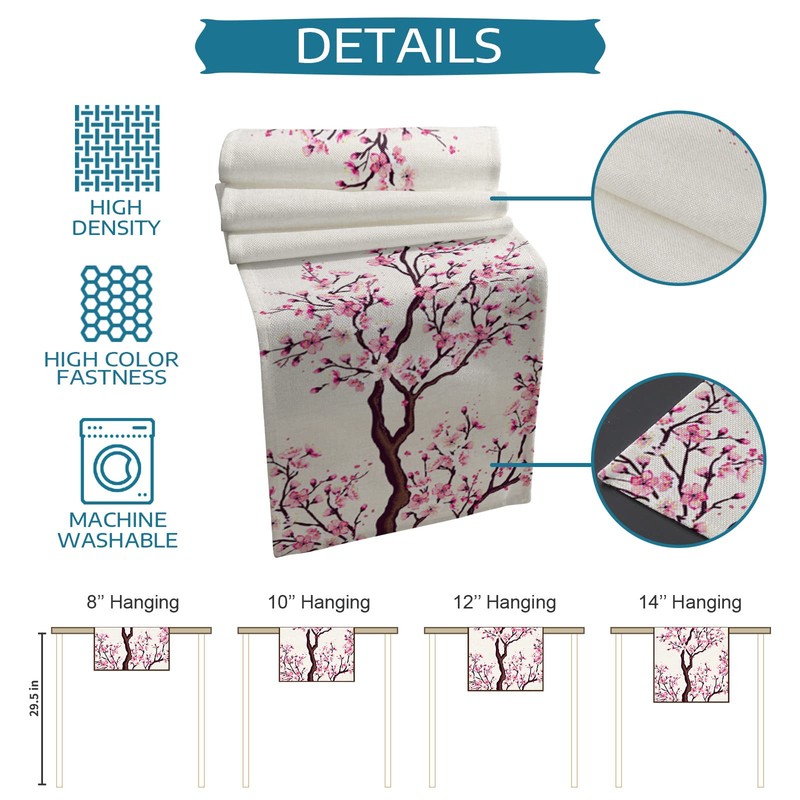 Cherry Blossom Table Runner 36 Inches Long Cotton Linen Tablerunner