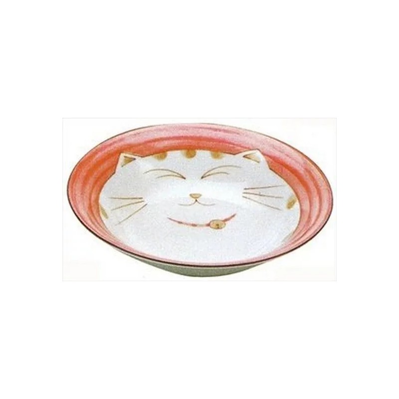 JapanBargain Smiling Pink Cat Porcelain Shallow Bowl 8-1/2in S-2479