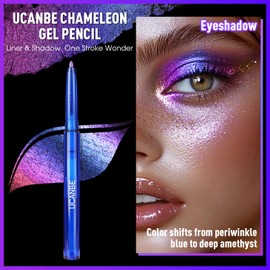 UCANBE Chameleon Eyeshadow & Eyeliner Gel Pencil-Multichrome Shifting Colors Metallic Glitter Eye Makeup,Waterproof Long-Lasting Smudge-Proof Multi-Dimensional Color (Periwinkle Blue to Deep Amethyst)