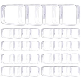 36 Pcs Clear Makeup Bag, PVC Transparent Travel Toiletry Bags, Portable Small Zipper Cosmetic Pouches, Pencil Pouch Cases for Toiletries Essentials Women Men Kids - White Edges