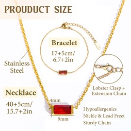 XSDSLS Women's Gold Birthstone Pendant Necklace Bracelet Stainless Steel Birthstone Chain Women's Birthstone Chain Birthday Gift for Women, One size, Stainless steel, zirconia, No Gemstone