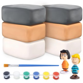 Skirfy Pottery Clay Air Dry Clay Kit,2.6lb of Clay Paint with 6 Paint Pots&Paint Brush,Ceramic Clay Pottery Clay for Wheel,Clay Making Kit for Kids Art Craft for Kids 6+,White,Gray,Nature Color