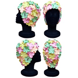 CHEX Anzio Thermal Rubber Floral Ladies Classic Retro 3D Flower Petal 4 Colour Stunning Vintage Art Deco Look Swimming Hat Swim Cap Generous One Size Adults (Pink/Green/Yellow/Peach)