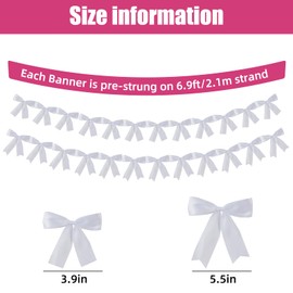 WJXCYGG 2 Pcs Bow Garland 6.9Ft Bow Garland Banner Silk Bow Hanging Banner for Baby Shower Decor Coquette Bachelorette Birthday Party Photobooth Backdrop (White)