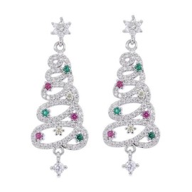 MALOYANVE Christmas Earrings for Women Snowflakes Candy Cane Jingle Bell Xmas Gifts Shining Crystal Holiday Party Winter Dangle Drop Earrings New Year Statement Jewerly Gifts (Crystal Christmas Tree)