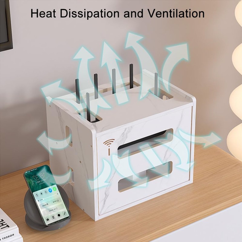Wooden Router Shelf, Desktop WiFi Router Storage Box Modem Rack