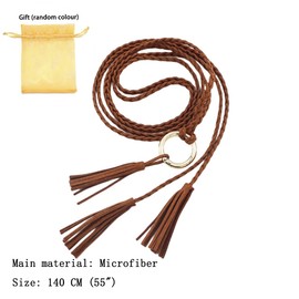 FAIRYGATE Brown Belt Ladies Fringed Thin Braided Belts Bow Rope Skirt Knotted Decorative Waist Chain Bohemian A1217