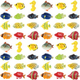 Boao 48 Pcs Plastic Fish Toys Small Tropical Fish Figure Play Set Sea Animals Bath Toys Tropical Party Favors Assorted Ocean Creatures Figures Birthday Learning Educational Party Supplies