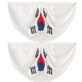 Korea Korean Pleated Fan Flag Bunting 3 x 6 Ft Korea Pleated 2 Pcs Fan Flag Banner Indoor/Outdoor/Front Porch Decorations, Korea Half Fan Flag Patriotic Holiday decorations, Celebrations.