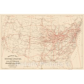 Historic Map - 1884 Railroad map U.S. - Vintage Wall Art - 24in x 16in