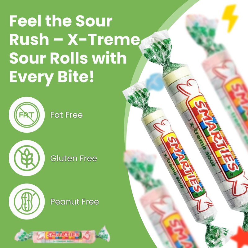 Smarties X-treme Sour Candies - Gluten Free, Peanut Free, Dairy