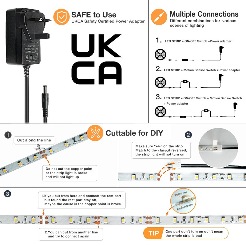 Sensky 19.7ft Motion Activated LED Strip Light Kit Dimmable for