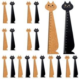 2 Colours 20 Pieces Wooden Ruler, Children's Ruler, Cat Ruler, Cute Animal Series, for Children, Students, Office (Brown and Black)