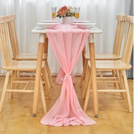 Chiffon Table Runner, Bayseun Wedding Table Runner, 70 x 300 cm, Washable Decorative Fabric Table Decoration, Party, Birthday, Valentine's Day, Baby Shower, Christening Decor (B - Pink)