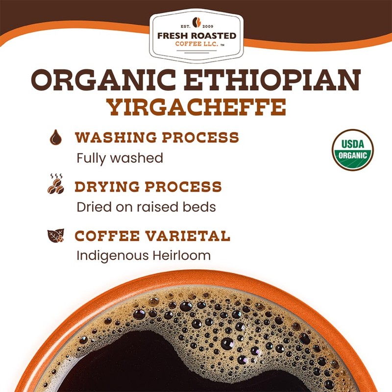 Fresh Roasted Coffee, Organic Ethiopian Yirgacheffe | USDA Organic, Kosher,