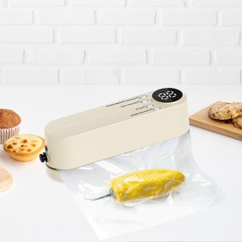 F Fityle Mini Cordless Vacuum Sealer Food Vacuum Sealer Multi Purpose Handheld Food Sealer Compact for Kitchen Bread Meat Camping Home, White