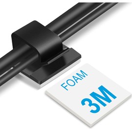 Clips de cable adhesivos grandes (45 unidades, negro), clips de alambre mejorados para cables eléctricos, clips de cable adhesivos para gestión de cables debajo del computadora, coche, pared, cable de