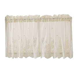 HOMSFOU Lace Curtain Valance Floral Embroidered Half Window Sheer Curtains for Kitchen Cafe Dinning Living Room 130x41cm Beige
