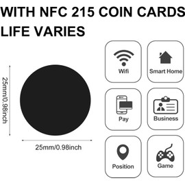 NFC Coin Tags NTAG215 Blank White Card NFC Stickers with Adhesive Back for Easy Fixing and Storage Box, Compatible with Tagmo & Amiibo, NFC Enabled Mobile Phones and Devices (Black-100pcs)