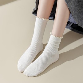 albagu Womens Crew Socks Ruffle Frilly Soft Cotton Casual Knit Socks for Women Girls Cute Socks 4 Pack
