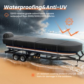 NOOKAT Jon Boat Cover 12ft with Motor Cover, 1200D Heavy Duty Marine Grade Polyester Fabric, Waterproof UV Resistant Mooring Boat Cover with Mooring Sand Bag, Black