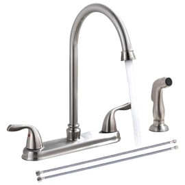 SHACO Kitchen Faucet with Side Sprayer, Stainless Steel 2 Handle Kitchen Sink Faucet with Water Supply Line, Brushed Nickel 360 Swivel Kitchen Faucet for Sink 3 Hole 4 Hole, SC-SLYT004L-S new13