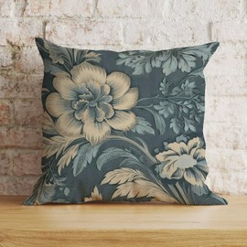 Zyadsinoudor Spa On Flax Blue Chinoiserie Throw Pillowcase Oriental Chinese Square Cushion Cover 22x22in Decorative Pillow Home Cotton Linen Boho Throw Pillow Case for Farmhouse Sofa Couch Bed Car