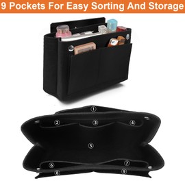 APOMOONS Bag Organiser Felt 24 x 8 x 15 cm, Handbag Organiser, Felt Bag Organiser, Handbag Organiser, Inner Pocket for Handbags with Multiple Compartments (Black)