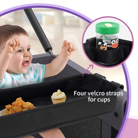 ViiTech Double Sided Stroller Tray Fits for W1& W2,Stroller Snack Tray,Easy to Use and Clean,Double Stroller Tray Artificial Leather Sides with 2 Cup Holders for Eating Camping Activities.