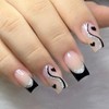 French Tip Press on Nails Valentins Day Fake Nails Black