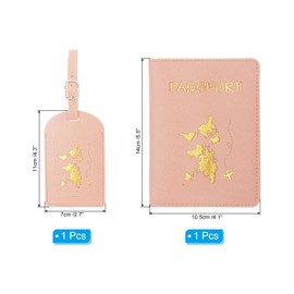 PATIKIL Passport Cover Holder and Luggage Tag Set, PU Leather Passport Case Holder Travel Tag Suitcase Identifier Travel Accessories for Men Women, Pink