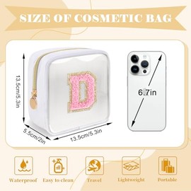 Bolsa de maquillaje transparente con letra inicial personalizada, mini bolsa de nailon de chenilla, bolsa de cosméticos con cierre, para adolescentes,
