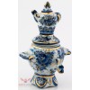 Gzhel Blue White & Gold Porcelain Samovar Teapot Figurine collectible