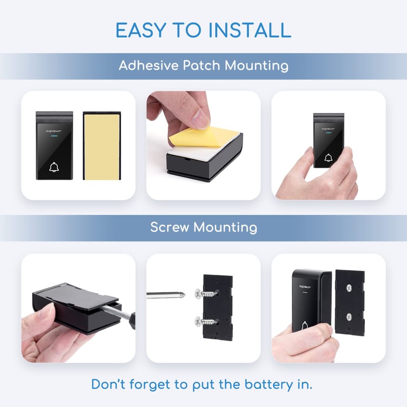 Aigostar waterproof portable wireless bell set, doorbell kit, LED flashing,