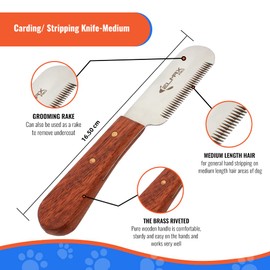 Elmax Pro Professional Stripping Knife for Dogs (Pack of 6), Best for Removing Unwanted Undercoat, Blades are Made of Stainless Steel with Wooden Handle Grip (Right-Handed, Rosewood)