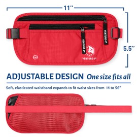 VENTURE 4TH Travel Money Belt - Slim Passport Holder RFID Blocking Travel Pouch to Protect Cash, Credit Cards and Travel Documents (Red)