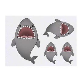 4 x 'Cute Shark' Temporary Tattoos - Water Resistant, Skin-Safe, Non-Toxic Transfers, Mixed Sizes (TO00082168)