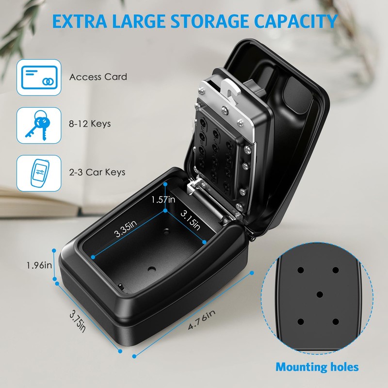 AMIR Key Lock Box for Outside, Wall Mounted Lockbox, 12-Digit