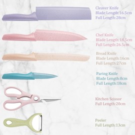 Sumteene Colorful Knife Set, High Carbon Stainless Steel Kitchen Knife Set with Non-Stick Coating and Ergonomic Handle, 6 Pcs Dorm Knife for Dorm,Cooking,Camping,Travel,Gift Box