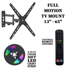 Emerald Full Motion TV Wall Mount which Pannels, Articulates and Tilts - for Flat and Curved TVs 13-65 inches, with Universal TV Remote and 6 Foot LED Light Cable