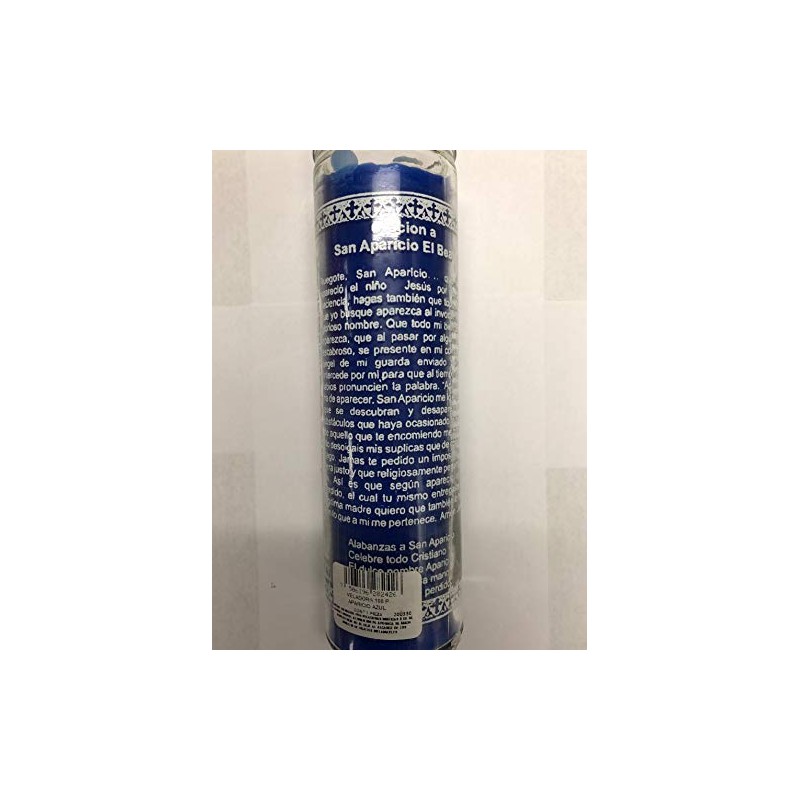 San Aparicio Unscented Blue Pillar Candle in Glass