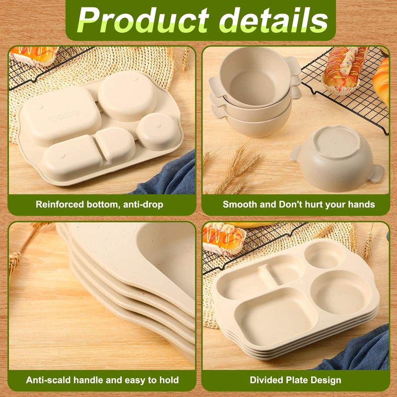 Honoson 24 Pcs Wheat Straw Dinnerware Cutlery Set Including Divided